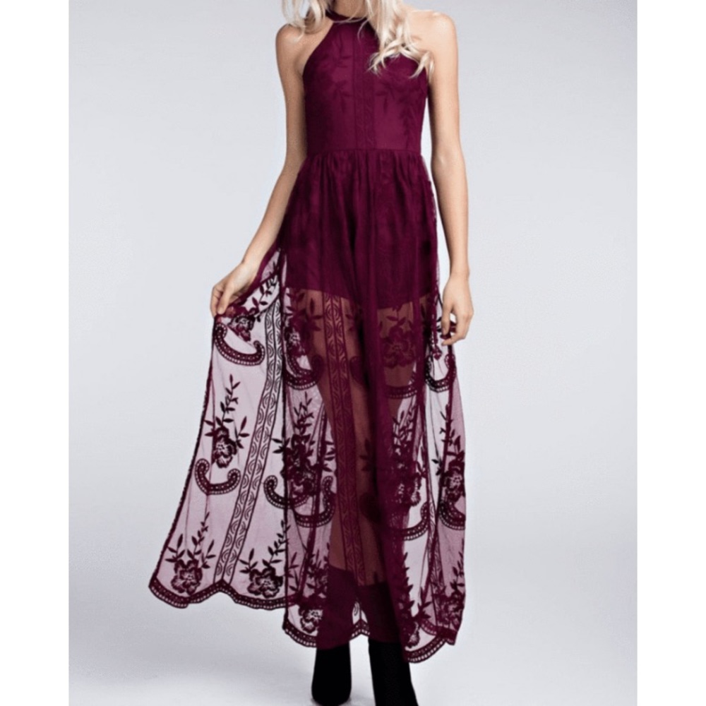 Red lace overlay romper NWT